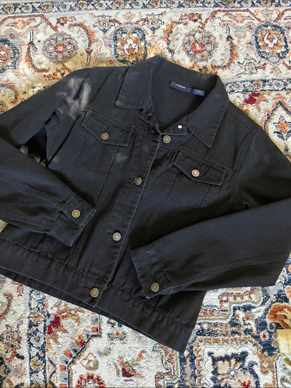 100% Cotton Black Denim Jean Jacket with Metal Buttons Grunge